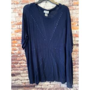 Catherines blue short sleeve open knit Sweater Bling Women's plus size 3X 26 28W